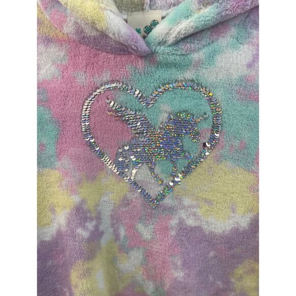 Tie‎ Dye Plush Hoodie with Sequin Unicorn Heart Girls - Picture 2 of 10